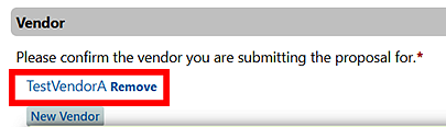Screenshot from Purchasing Portal highlighting where to confirm vendor name.