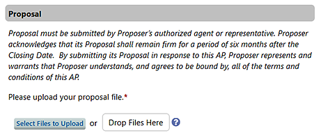 Screenshot from Purchasing Portal where to submit proposal documents.