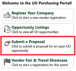 Screenshot Purchasing Portal highlighted submit a proposal button.