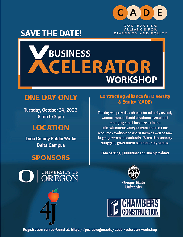 Flyer advertisement for CADE hosted Business Xcelerator Workshop.